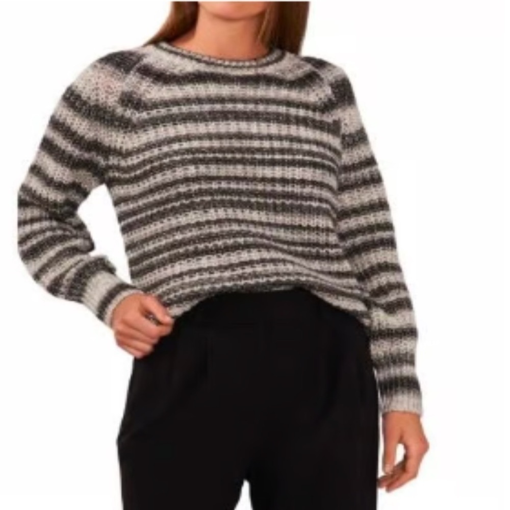 NWT Halogen Womens Metallic Striped Sweater Size 2X Rich Black